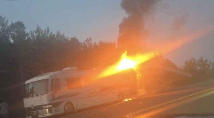 Highway 104 re-opens after large RV fire near Havre Boucher